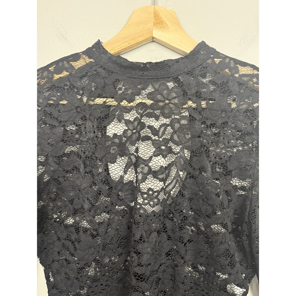 Black Lace Bell Sleeve Bodysuit Mock Neck Witchy Vamp Whimsigoth Gothic Glam M - Picture 4 of 10